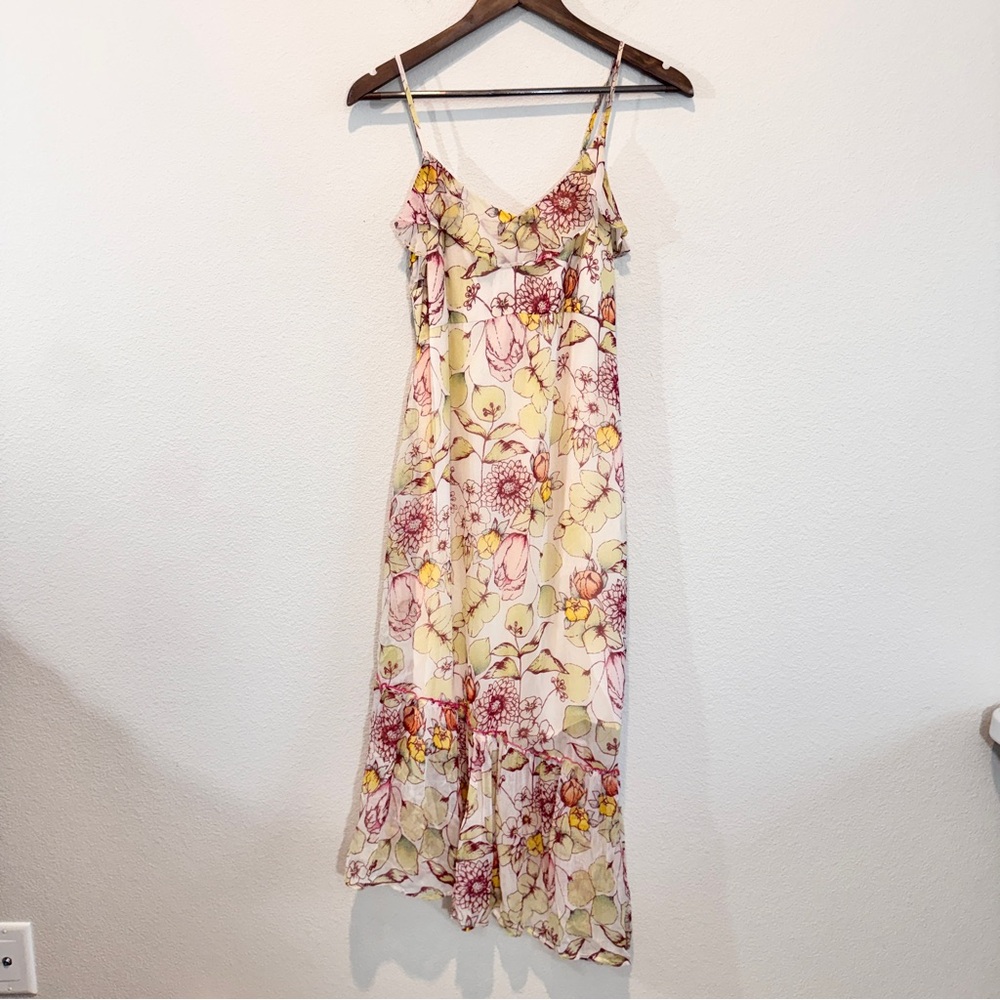 Anthropologie Floral Midi Dress in Cream, Pink, Yellow